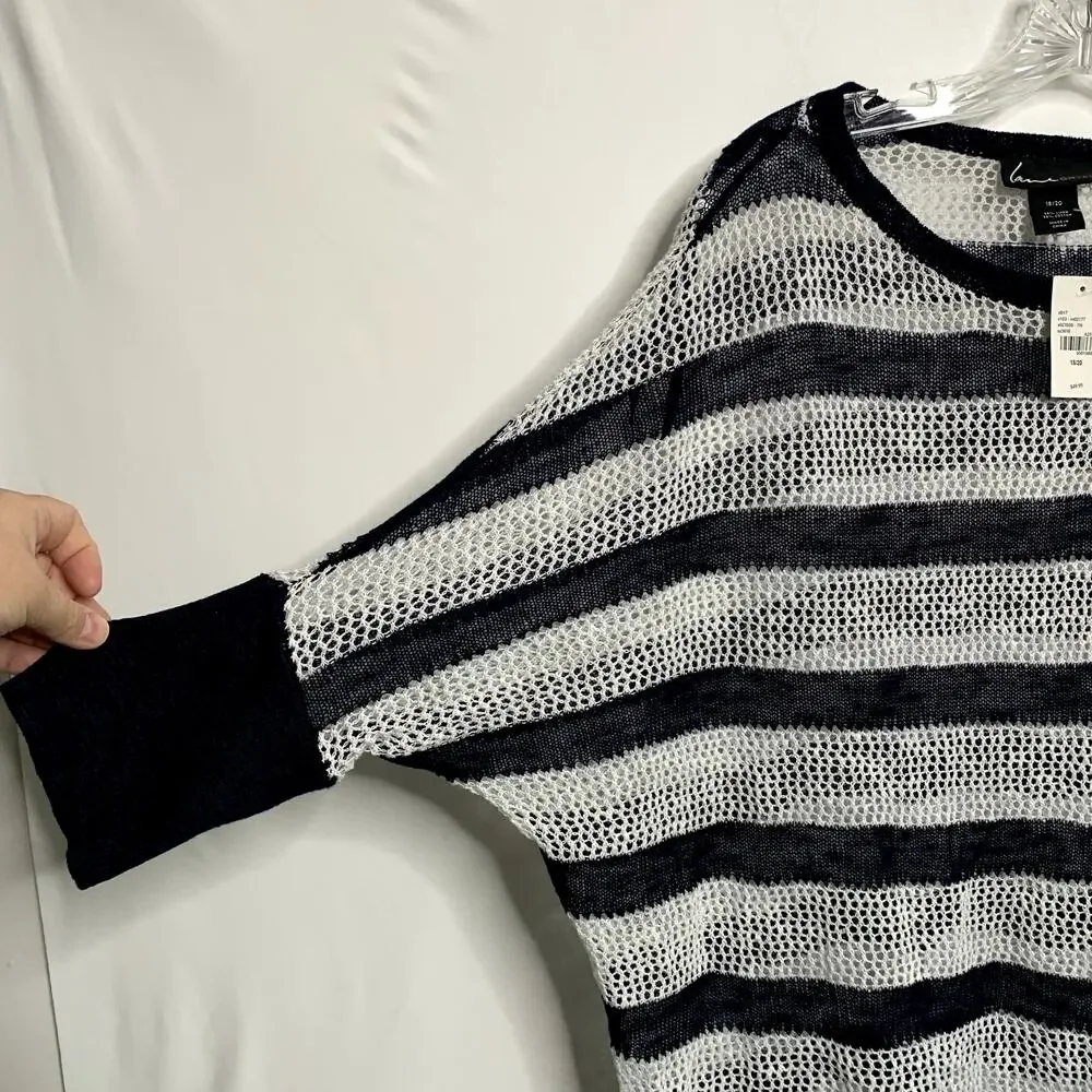 NWT Lane Bryant Womens 18/20 Blue White Striped 1/2 Slv Sweater Nautical Yacht